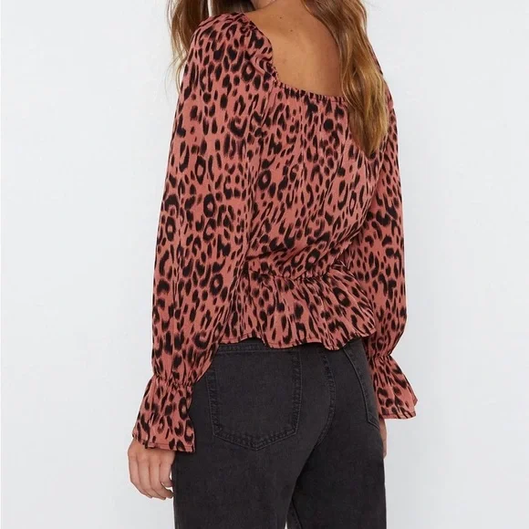 Nasty Gal Terracotta Ruched Leopard Blouse - Picture 4 of 4